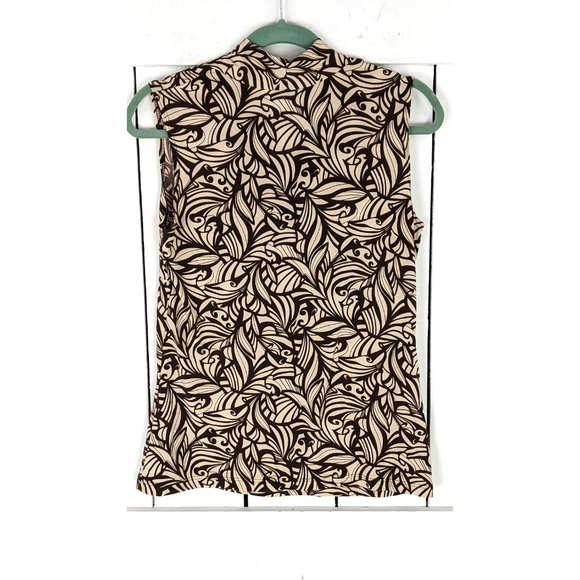 JKLA California brown beige leaf print slinky fitted sleeveless tank top - Picture 4 of 4